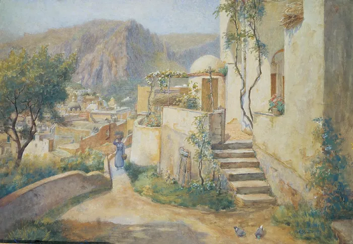 Framed Print : The Urban Centre in Capri from the Street to Villa Jaris (Il centro urbano a Capri dalla strada per villa Jaris), by Arthur Glennie, 19th Century Framed Print : The Urban Centre in Capri from the Street to Villa Jaris (Il centro urbano a Capri dalla strada per villa Jaris), by Arthur Glennie, 19th Century