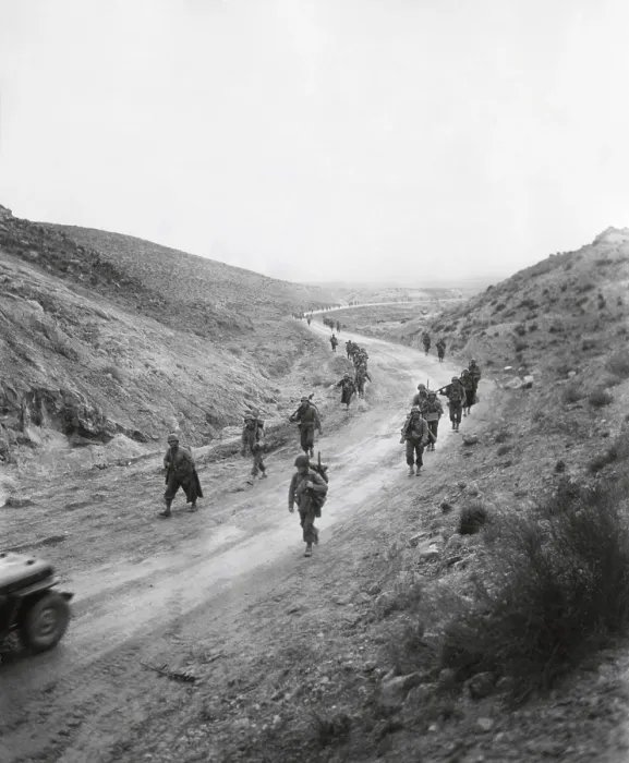 Framed Print : U.S. 16th Infantry, 2nd Battalion moving through the Kasserine Pass on Feb. 26, 1943. Four days before U.S Framed Print : U.S. 16th Infantry, 2nd Battalion moving through the Kasserine Pass on Feb. 26, 1943. Four days before U.S