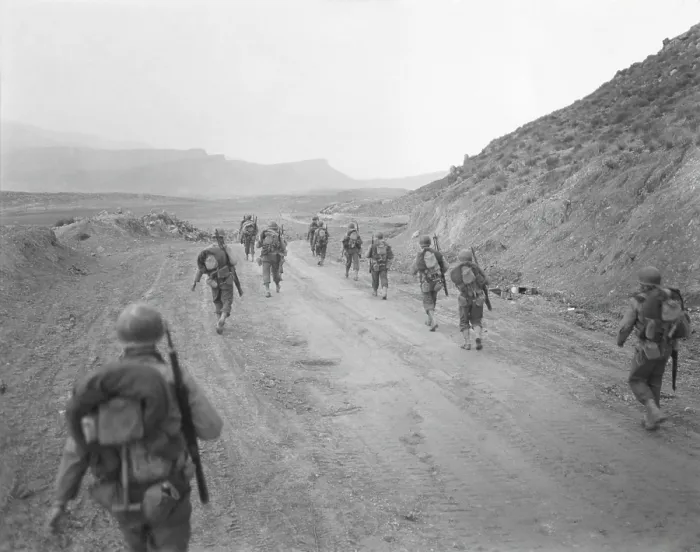 Framed Print : U.S. 94th Tank Destroyer Group in the Kasserine Pass, Tunisia. On Feb. 25, 1943 a reconnaissance group returns to the scene of the Allied defeat of Feb. 19-24, 1943. World War 2 Framed Print : U.S. 94th Tank Destroyer Group in the Kasserine Pass, Tunisia. On Feb. 25, 1943 a reconnaissance group returns to the scene of the Allied defeat of Feb. 19-24, 1943. World War 2