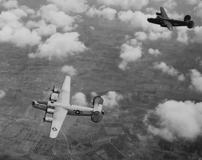 Framed Print : U.S. Air Force Consolidated B-24 Liberators, medium bombers, in flight over Italy. Ca. 1943-44. World War 2. (BSLOC_2014_6_6)