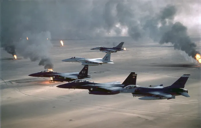 Framed Print : U.S. Air Force fighters patrol the no-fly zone over Iraq. After the First Gulf War in 1991 U.S. and Allied forces began Operation Southern Watch on Aug
