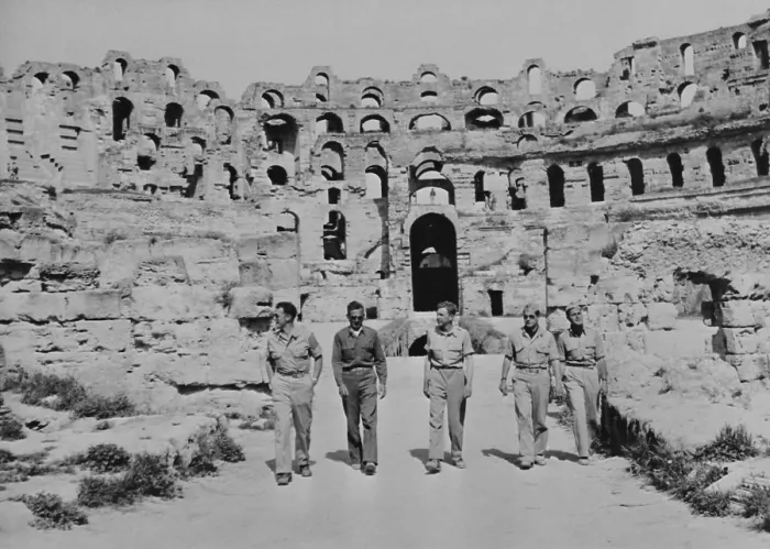 Framed Print : U.S. Airmen tour the ruins of a Roman coliseum in Tunisia, ca. 1943-45 during World War 2. (BSLOC_2013-12_82) Framed Print : U.S. Airmen tour the ruins of a Roman coliseum in Tunisia, ca. 1943-45 during World War 2. (BSLOC_2013-12_82)