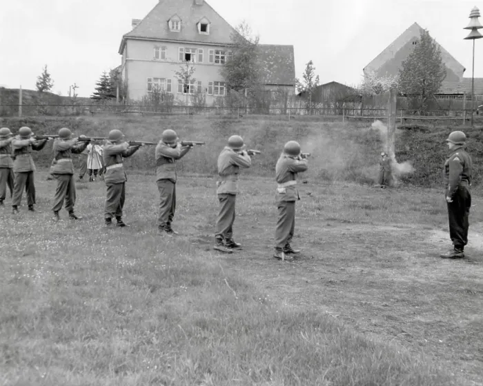 Framed Print : U.S. Army firing squad executed Richard Jarozik in Kitzingen, Germany, April 23, 1945. Jarozik acted as a Nazi spy behind the front lines of the U.S