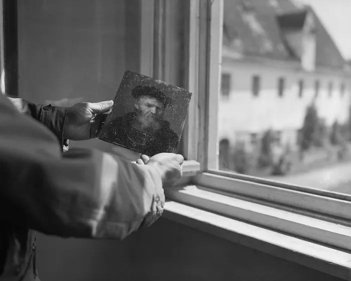 Framed Print : U.S. Army soldier holds a Rembrandt painting recovered from a Munich safe Framed Print : U.S. Army soldier holds a Rembrandt painting recovered from a Munich safe