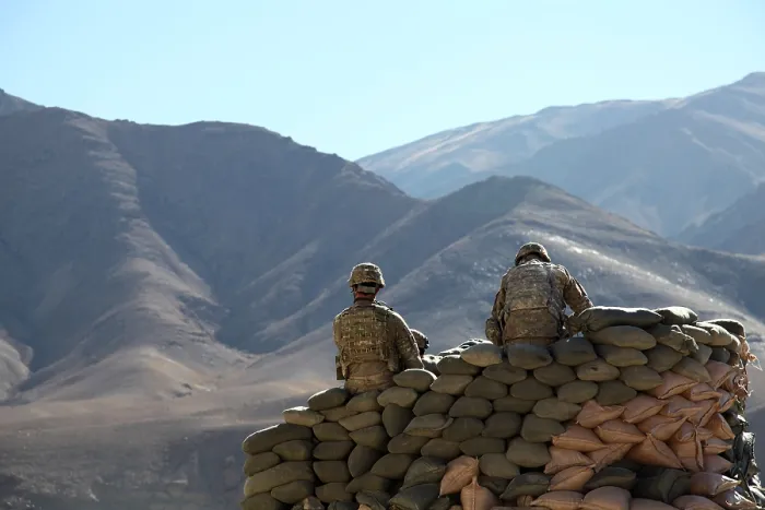 Framed Print : U.S. Army soldiers run communications equipment from a sandbag bunker in the Daymirdad District Center Wardak province Afghanistan Jan