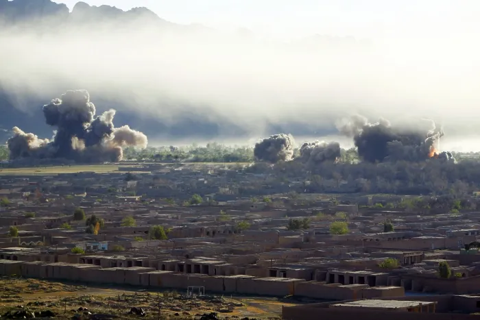Framed Print : U.S. bombs burst during fighting to retake the village of Now Zad Helmand Province Afghanistan Framed Print : U.S. bombs burst during fighting to retake the village of Now Zad Helmand Province Afghanistan