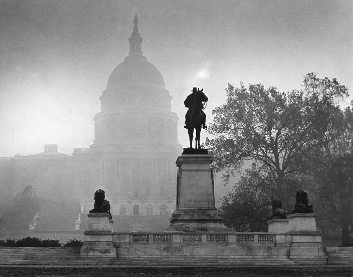 Framed Print : U.S. Capitol on an atmospheric day, Nov. 14, 1953. The statue of Civil War General Ulysses S. Grant, 1922, is the second largest equestrian statue in the United States Framed Print : U.S. Capitol on an atmospheric day, Nov. 14, 1953. The statue of Civil War General Ulysses S. Grant, 1922, is the second largest equestrian statue in the United States