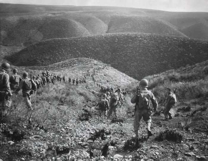 Framed Print : U.S. First Ranger Battalion on a speed march over hilly terrain at Arzew, Algeria, North Africa Framed Print : U.S. First Ranger Battalion on a speed march over hilly terrain at Arzew, Algeria, North Africa