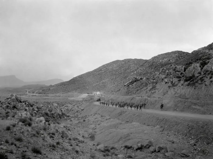 Framed Print : U.S. Infantry returning to the Kasserine Pass on Feb. 26, 1943, after their defeat 5 days earlier