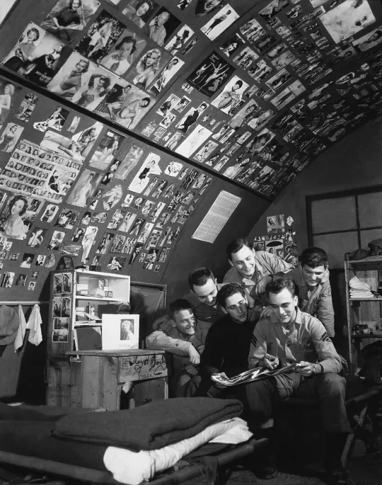 Framed Print : U.S. Marine fighter pilots of the Devil Cats Squadron with nearly 3, 000 pin-ups. Their Quonset hut wallpaper includes over 200 pictures of Marilyn Monroe. Oct. 28, 1952 Framed Print : U.S. Marine fighter pilots of the Devil Cats Squadron with nearly 3, 000 pin-ups. Their Quonset hut wallpaper includes over 200 pictures of Marilyn Monroe. Oct. 28, 1952