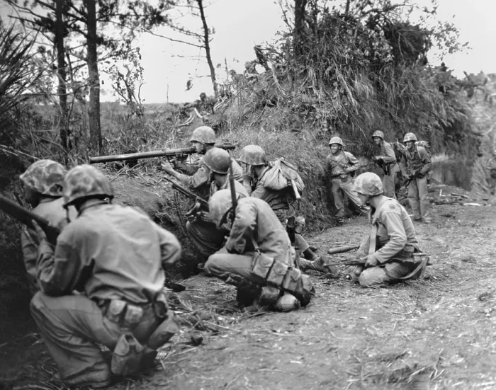 Framed Print : U.S. Marine firing a bazooka at Japanese held ridge on Okinawa, May 4, 1945. The action took place two miles north of Naha, the capital of Okinawa. World War 2. (BSLOC_2013_13_85) Framed Print : U.S. Marine firing a bazooka at Japanese held ridge on Okinawa, May 4, 1945. The action took place two miles north of Naha, the capital of Okinawa. World War 2. (BSLOC_2013_13_85)