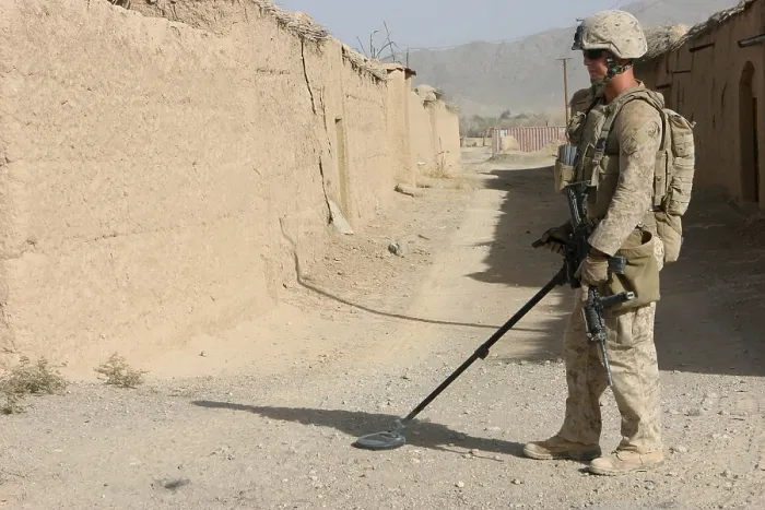 Framed Print : U.S. Marine sweeping for improvised explosive devices in Now Zad Afghanistan Oct. 5 2008. Photo by:Everett Collection(BSLOC_2011_6_52)