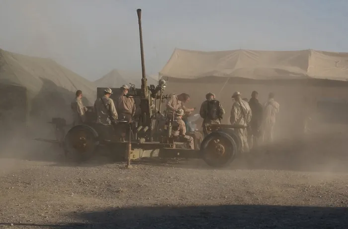 Framed Print : U.S. Marines at a forward operating base in Kandahar Afghanistan Dec. 30 2001 experience what is known as a brown out
