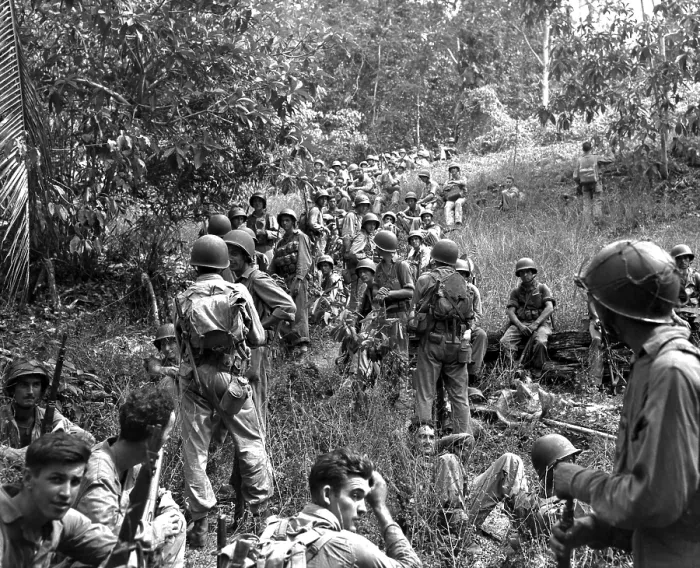 Framed Print : U.S. Marines move toward the jungle front on Guadalcanal. Japanese troops occupied in the island highlands and launched nighttime attacks on the U.S. air fields. Ca. Jan Framed Print : U.S. Marines move toward the jungle front on Guadalcanal. Japanese troops occupied in the island highlands and launched nighttime attacks on the U.S. air fields. Ca. Jan