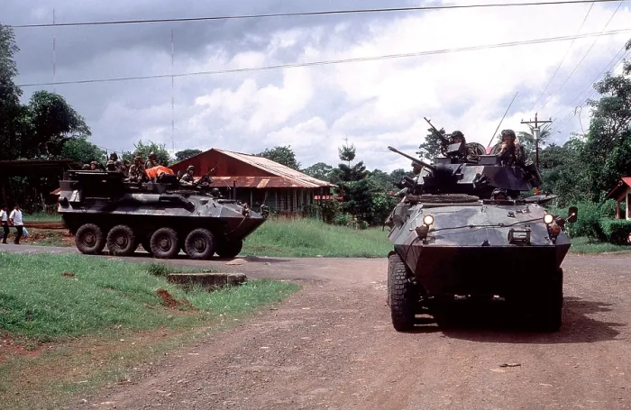 Framed Print : U.S. Marines on patrol between Rodman Naval Station and Howard Air Force Base.encoutered opposition from supporters of General Manuel Noriega near the town of La Chorrera Framed Print : U.S. Marines on patrol between Rodman Naval Station and Howard Air Force Base.encoutered opposition from supporters of General Manuel Noriega near the town of La Chorrera