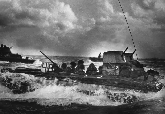 Framed Print : U.S. Marines ride ashore on Tinian Island in a Water Buffalo, July 1944 Framed Print : U.S. Marines ride ashore on Tinian Island in a Water Buffalo, July 1944