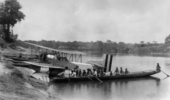 Framed Print : U.S. Marines of the Wanks patrol, on long boat next to an airplane, in Nicaragua, July 1928 Framed Print : U.S. Marines of the Wanks patrol, on long boat next to an airplane, in Nicaragua, July 1928