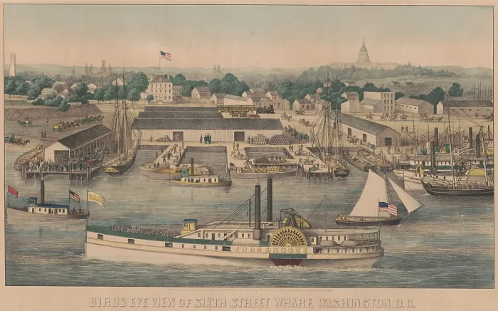 Framed Print : U.S. Military paddle steamboat John Brooks carrying Union soldiers approaches the Sixth Street wharf, Washington, D.C. in 1863