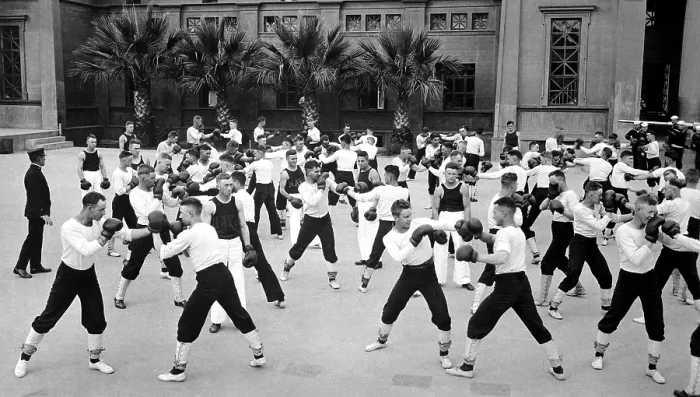 Framed Print : U.S. Naval recruits in boxing instructions at the main barracks, Naval Training Station, San Francisco. World War I. Ca. 1918 Framed Print : U.S. Naval recruits in boxing instructions at the main barracks, Naval Training Station, San Francisco. World War I. Ca. 1918