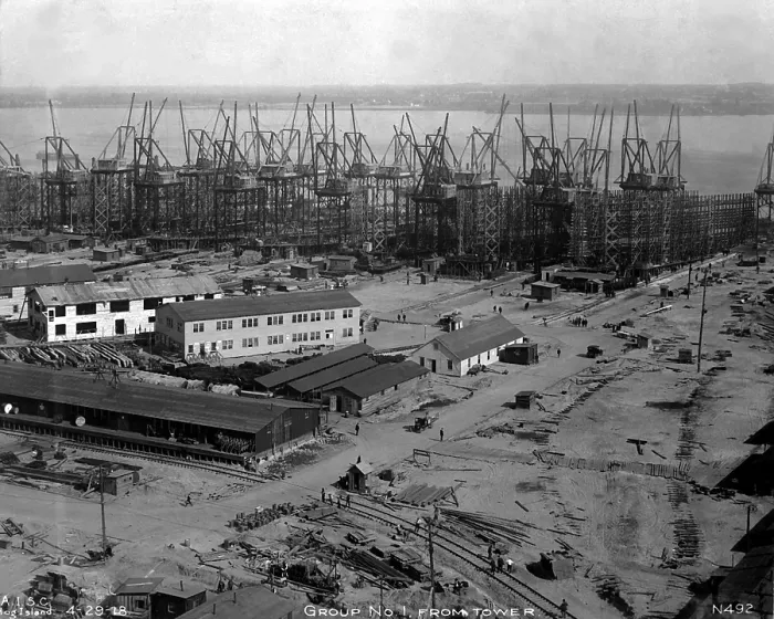 Framed Print : U.S. Navy at Hog Island Shipyard, Philadelphia. World War I. April 29, 1918