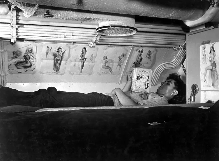Framed Print : U.S. sailor reading in his bunk aboard USS CAPELIN at submarine base New London, Conn Framed Print : U.S. sailor reading in his bunk aboard USS CAPELIN at submarine base New London, Conn