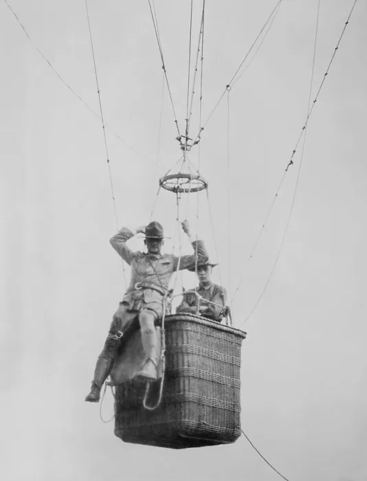 Framed Print : U.S. soldier about to make a parachute jump from the gondola of a balloon, c. 1920s (BSLOC_2016_10_175)