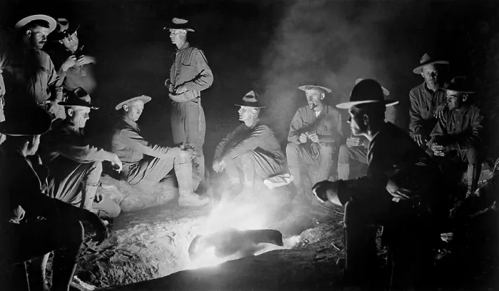Framed Print : U.S. Soldiers of Co. A, 16th Infantry, around a campfire at night. San Geronimo, Mexico. May 27, 1916, during the Mexican Punitive Expedition (BSLOC_2016_13_95.jpg )