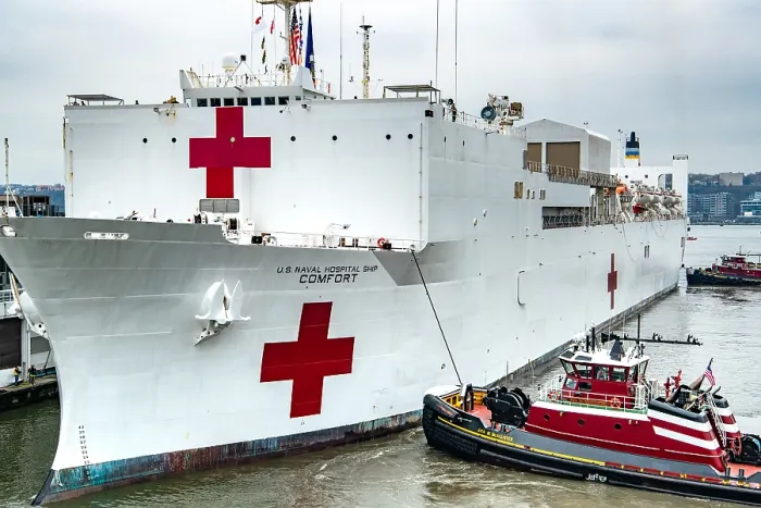 Framed Print : The USNS Comfort, a Navy hospital ship arrives in New York Harbor to support national, state and local response to the coronavirus, March 30, 2020