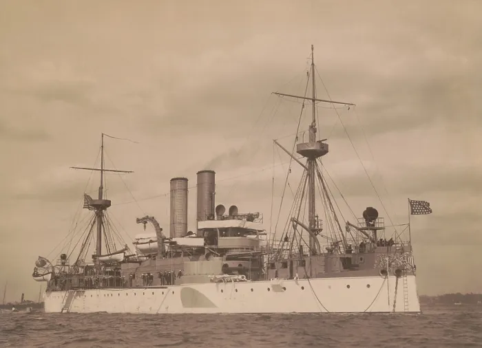 Framed Print : USS MAINE at anchor in a US harbor, c. 1896. Commissioned in 1895 she was a 2nd-class battleship (BSLOC_2017_10_10)