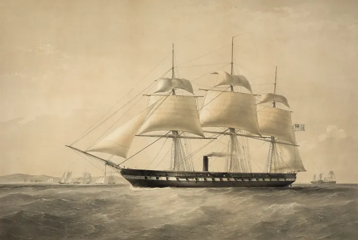 Framed Print : The USS Merrimack, was a 60 gun steam frigate, commissioned in 1856 and named for the Merrimack River Framed Print : The USS Merrimack, was a 60 gun steam frigate, commissioned in 1856 and named for the Merrimack River