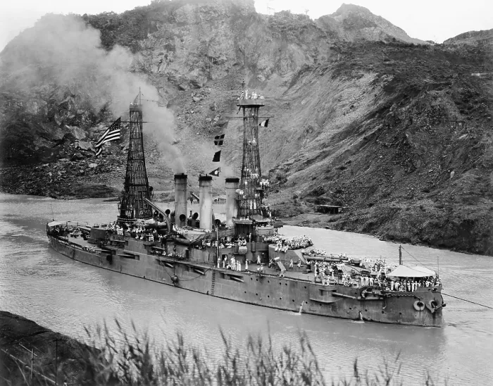 Framed Print : U.S.S. Ohio passing through the Panama Canal on July 16, 1915