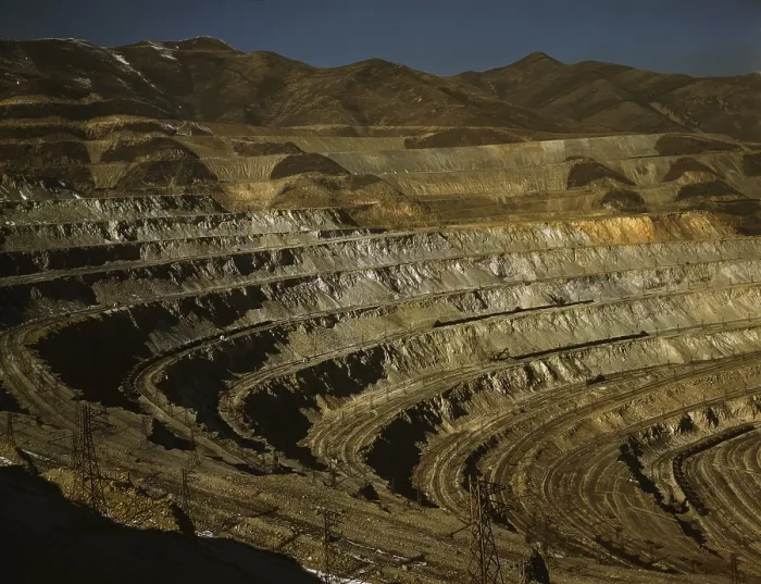 Framed Print : Utah Copper Company open-pit mine workings at Carr Fork, at Bingham Canyon, Utah. 1942 photo by Andreas Feininger