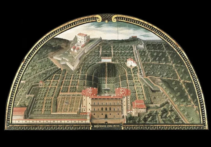 Framed Print : UTENS, Giusto (?-1609). Fort Belvedere and the Pitti Palace. 1599-1602. From a serie depicting the Medici's villas. Tempera. ITALY. Florence