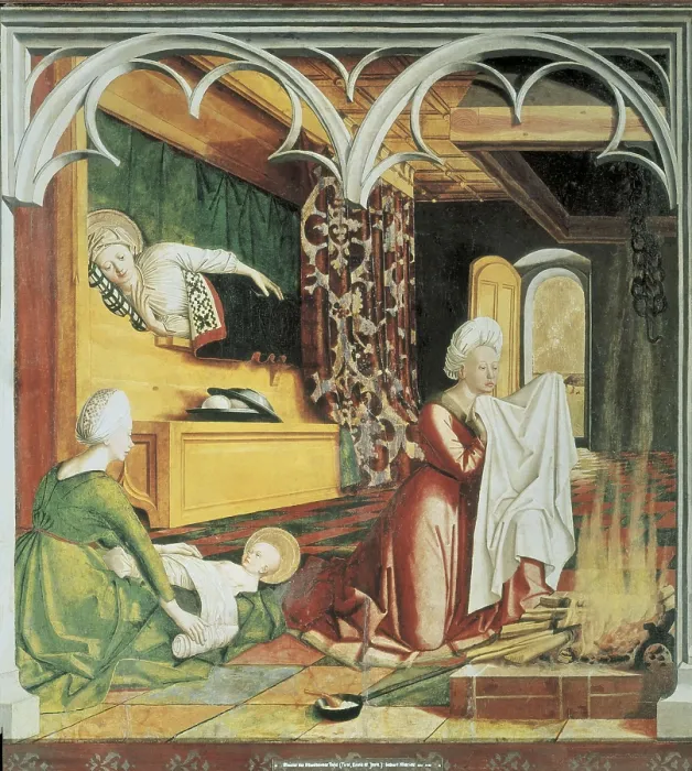 Framed Print : UTTENHEIM, Master of (14th C.). The Birth of the Virgin. ca. 1470. Oil on wood. GERMANY. Nremberg. Germanisches Nationalmuseum (German National Museum) Framed Print : UTTENHEIM, Master of (14th C.). The Birth of the Virgin. ca. 1470. Oil on wood. GERMANY. Nremberg. Germanisches Nationalmuseum (German National Museum)