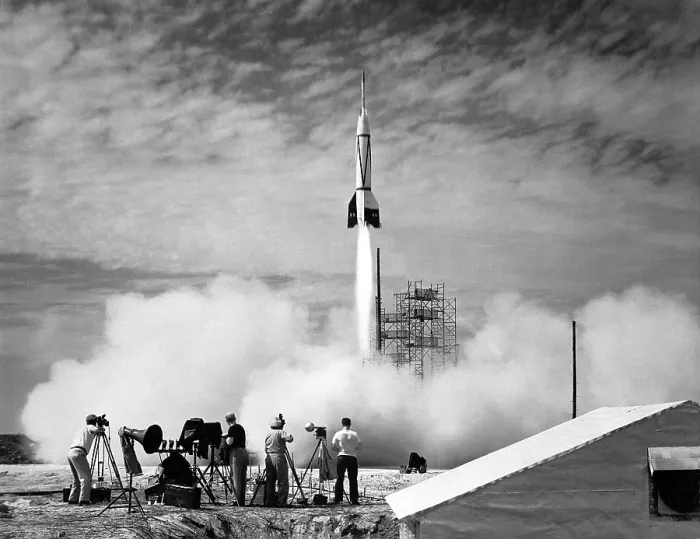 Framed Print : V-2 copy launched. The US rocket was based on the German V-2 missile and was the first missile launched at Cape Canaveral on July 24, 1950
