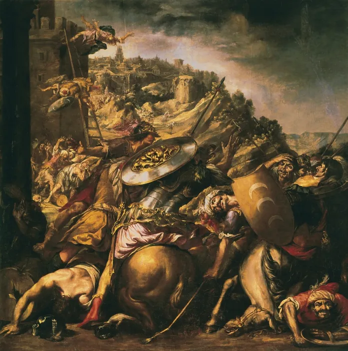 Framed Print : VALDeS LEAL, Juan de (1622-1690). The Retreat of Saracens. 1652 - 1653. Baroque art. Oil on canvas. SPAIN. Sevilla. City Hall. - P