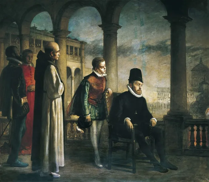 Framed Print : VALDIVIESO, Domingo (1830-1872). Philip II attending to an Auto de Fe or Auto-da-Fe. s.XIX. Oil on canvas. SPAIN. Barcelona. Barcelona University Library