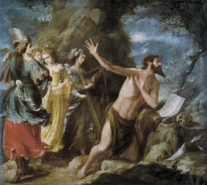Framed Print : VALDS LEAL, Juan de (1622-1690). The Temptation of Saint Jerome. c. 1657. Baroque art. Oil on canvas. SPAIN. Sevilla. Fine Arts Museum. Proc: SPAIN. Sevilla