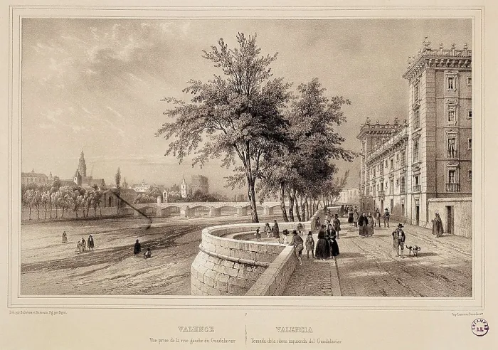 Framed Print : Valencia. Bank of Turia river. 19th c. Drawing by A. Bayot. Engraving. SPAIN. Madrid. National Library. AISA / Everett Collection**US SALES ONLY**