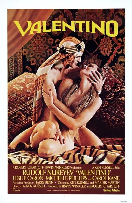 Framed Print : VALENTINO, poster art, Rudolf Nureyev (as Rudolph Valentino) Michelle Phillips, 1977
