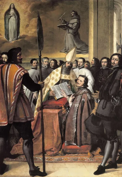 Framed Print : VALPUESTA, Pedro de (1614-1688). Philip IV Swears to defend the doctrine of the Immaculate Conception. ca. 1655. Oil on canvas. SPAIN. Madrid. Municipal Museum