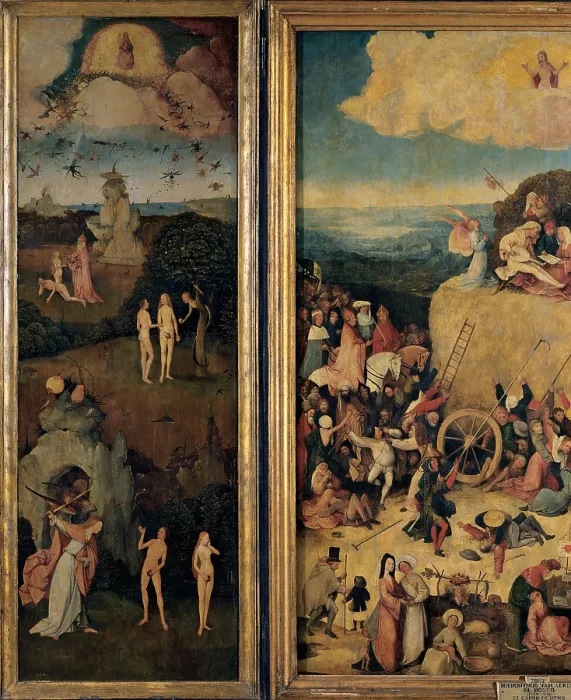 Framed Print : Van Aeken Joren Anthoniszoon known as Bosch Hieronymus, The Haywain (Triptych) - The Original Sin, 1500, 16th Century, oil on panel, Spain, Madrid, Prado National Museum Framed Print : Van Aeken Joren Anthoniszoon known as Bosch Hieronymus, The Haywain (Triptych) - The Original Sin, 1500, 16th Century, oil on panel, Spain, Madrid, Prado National Museum