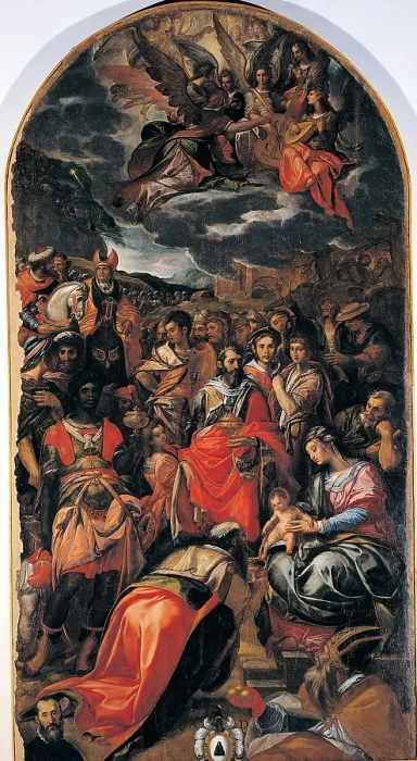 Framed Print : van den Broeck Hendrick known as Arrigo Fiammingo, The Adoration of the Magi, 1519 - 1597, 16th Century, panel, Italy, Umbria, Perugia