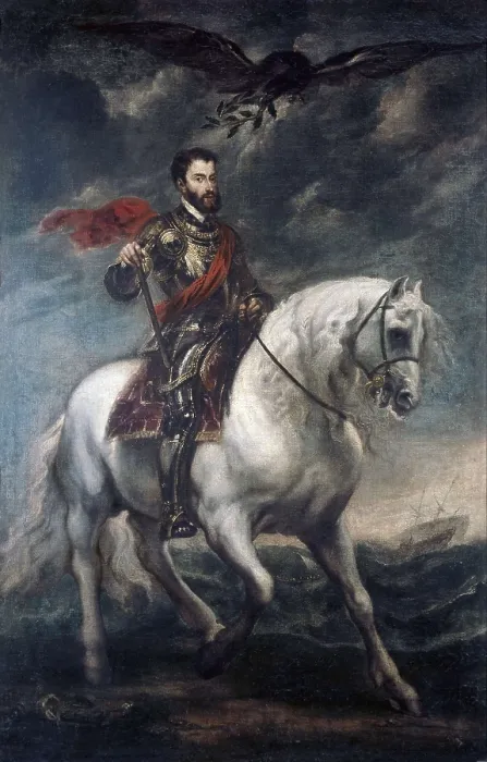 Framed Print : VAN DYCK, Sir Anthony (1599-1641). Portrait of Charles V on Horseback. 1620. Flemish art. Oil on canvas. ITALY. Florence. Galleria degli Uffizi (Uffizi Gallery)