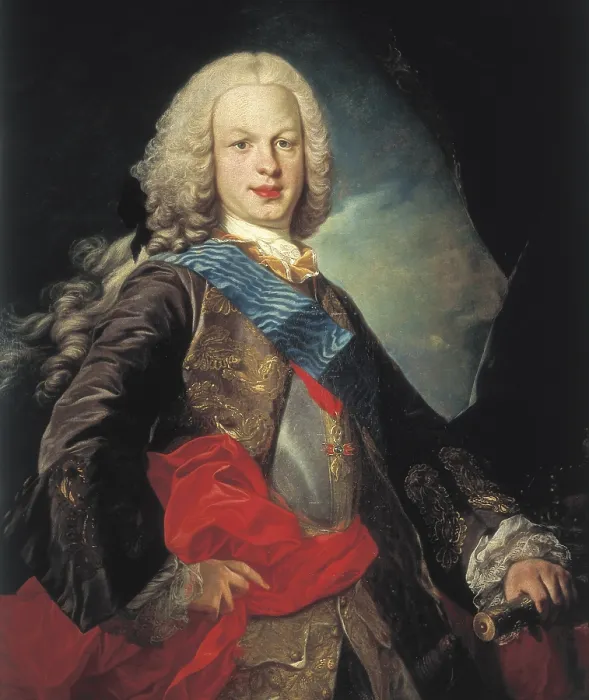 Framed Print : VAN LOO, Louis Michel (1707-1771). Portrait of Fernando VI. Baroque art. Oil on canvas. SPAIN. Madrid. Ministry of Foreign Affairs. - P
