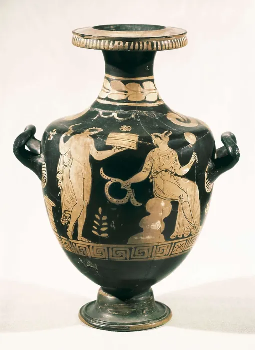 Framed Print : Vase. 4th c. BC. South Italian red-figured vases of the area of Lucarna, Puglia and Campania. Classical Greek art. Ceramics. SPAIN. Barcelona. Archaeology Museum of Catalonia
