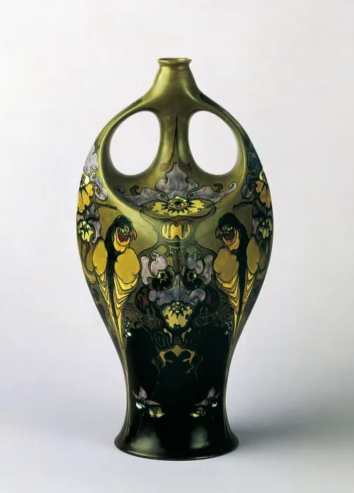 Framed Print : Vase of Glazed Majolica. Made in Rosenburg (Holland) and decorated with flowers and parrots. Art Deco. Ceramics. SWITZERLAND. Geneva. Ariana Museum Framed Print : Vase of Glazed Majolica. Made in Rosenburg (Holland) and decorated with flowers and parrots. Art Deco. Ceramics. SWITZERLAND. Geneva. Ariana Museum