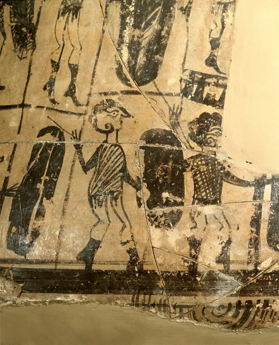 Framed Print : Vase of the Warriors. 4th-2nd c. BC. Detail. Iberian art. Ceramics. SPAIN. Barcelona. Archaeology Museum of Catalonia. Proc: SPAIN. VALENCIAN COMMUNITY. Necropolis of Oliva