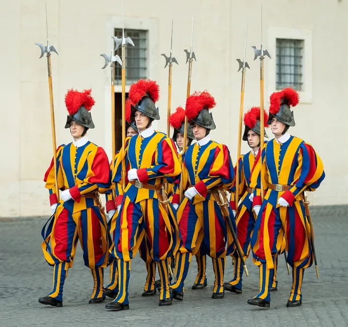 Framed Print : The Vaticans Pontifical Swiss Guard line up for President Joe Biden and First Lady Jill Biden's arrival, Oct. 29, 2021
