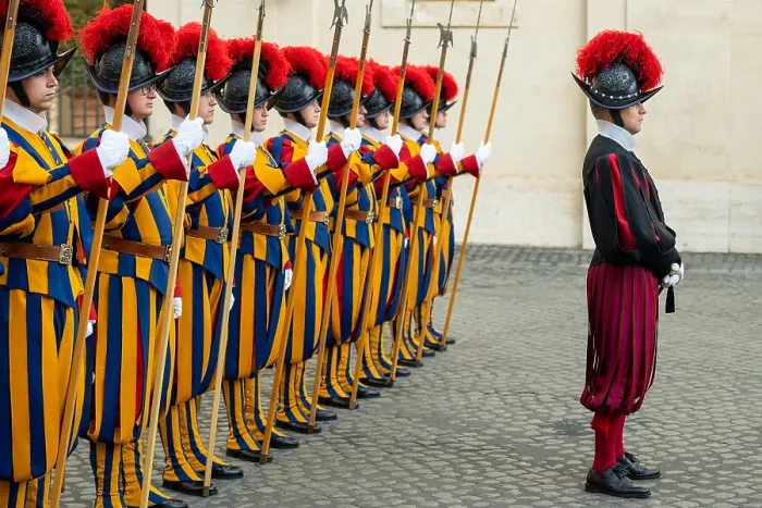 Framed Print : The Vaticans Pontifical Swiss Guard prior to the arrival of President Joe Biden and First Lady Jill Biden, Oct. 29, 2021 Framed Print : The Vaticans Pontifical Swiss Guard prior to the arrival of President Joe Biden and First Lady Jill Biden, Oct. 29, 2021
